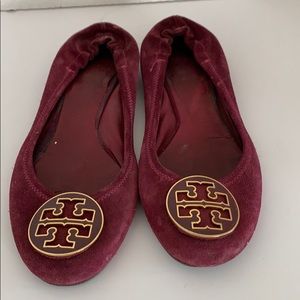 Tory Burch Burgandy suede ballet flats size 39